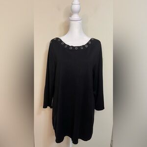 Cable & Sauce Women’s Sweater Top Pullover Grommet Trim 3/4 Sleeves Size Large